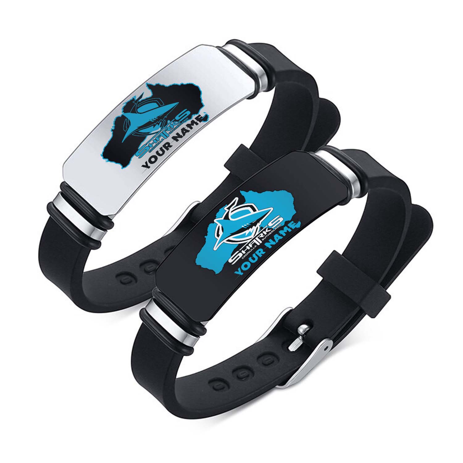 Auspiritmerch Cronulla-Sutherland Sharks Personalized Steel Silicone Bracelet Gift For Fans