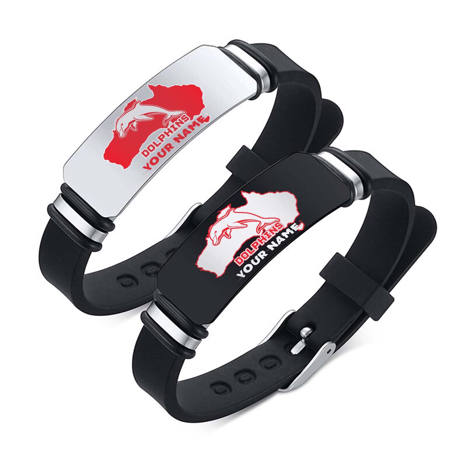 Auspiritmerch Dolphins Personalized Steel Silicone Bracelet Gift For Fans