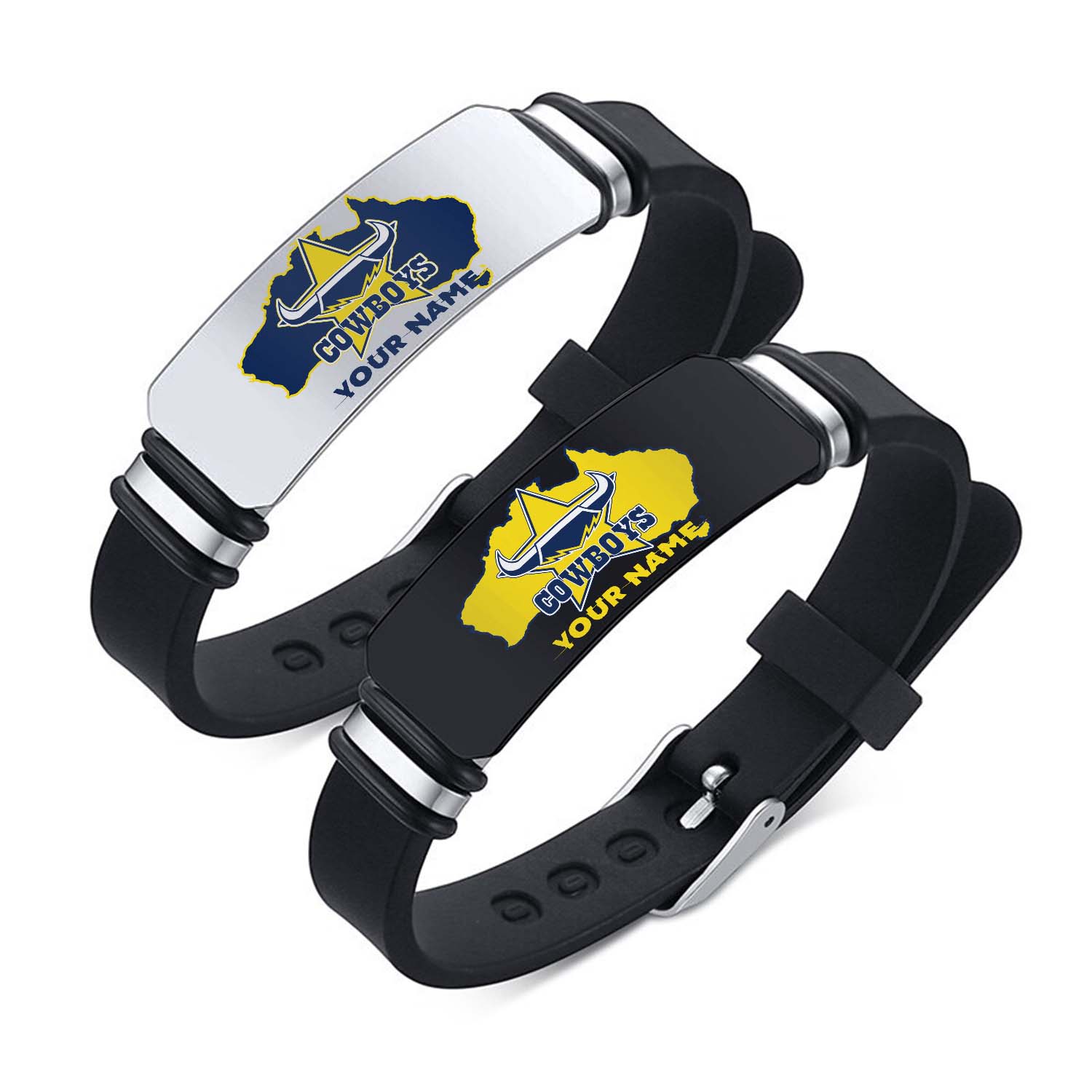 Auspiritmerch North Queensland Cowboys Personalized Steel Silicone Bracelet Gift For Fans