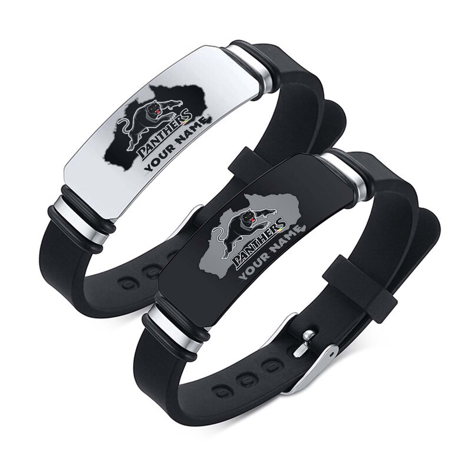 Auspiritmerch Penrith Panthers Personalized Steel Silicone Bracelet Gift For Fans