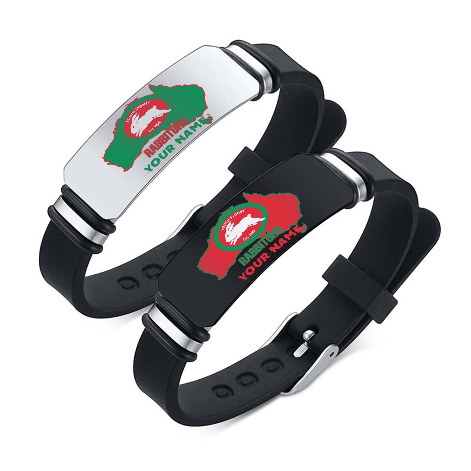 Auspiritmerch South Sydney Rabbitohs Personalized Steel Silicone Bracelet Gift For Fans