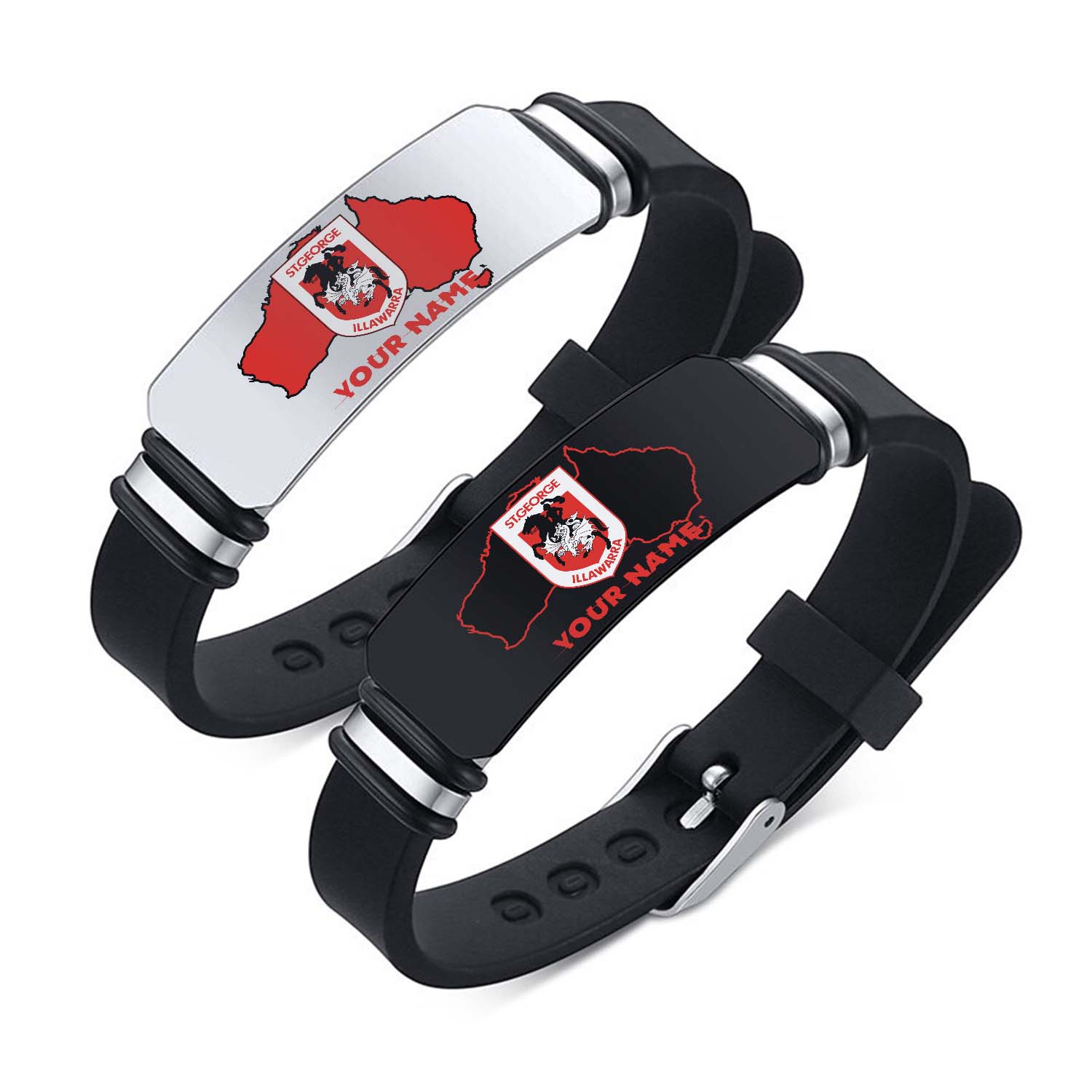 Auspiritmerch St. George Illawarra Dragons Personalized Steel Silicone Bracelet Gift For Fans