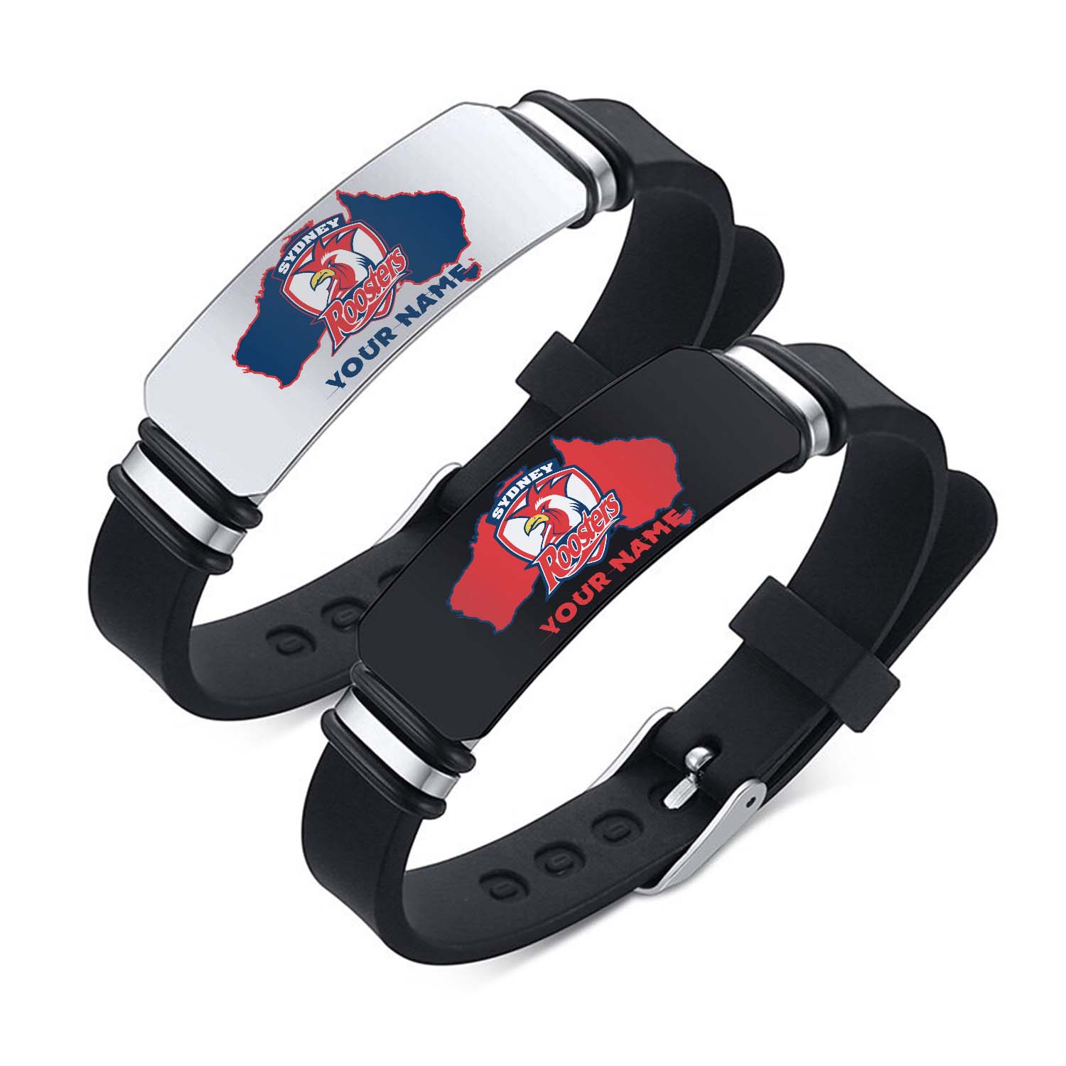 Auspiritmerch Sydney Roosters Personalized Steel Silicone Bracelet Gift For Fans