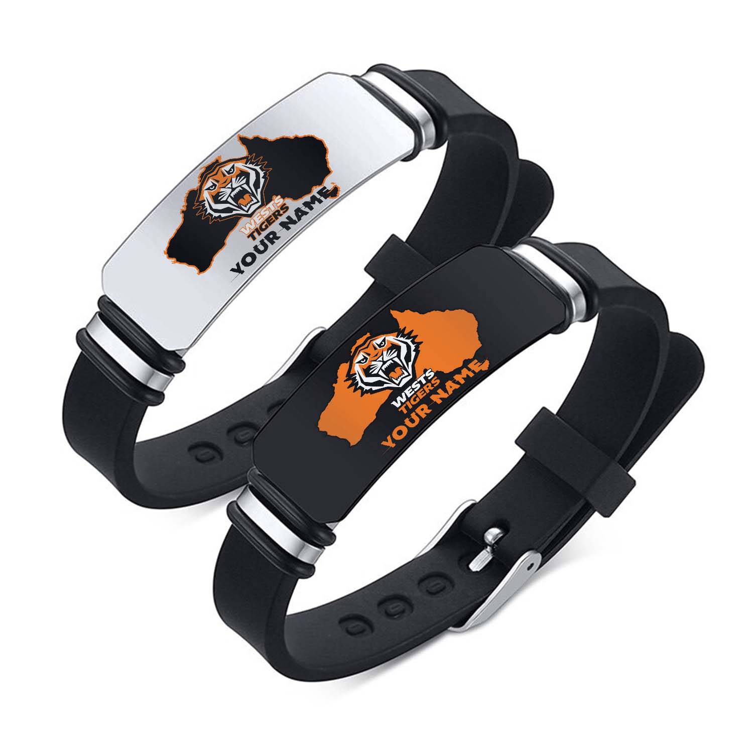 Auspiritmerch Wests Tigers Personalized Steel Silicone Bracelet Gift For Fans