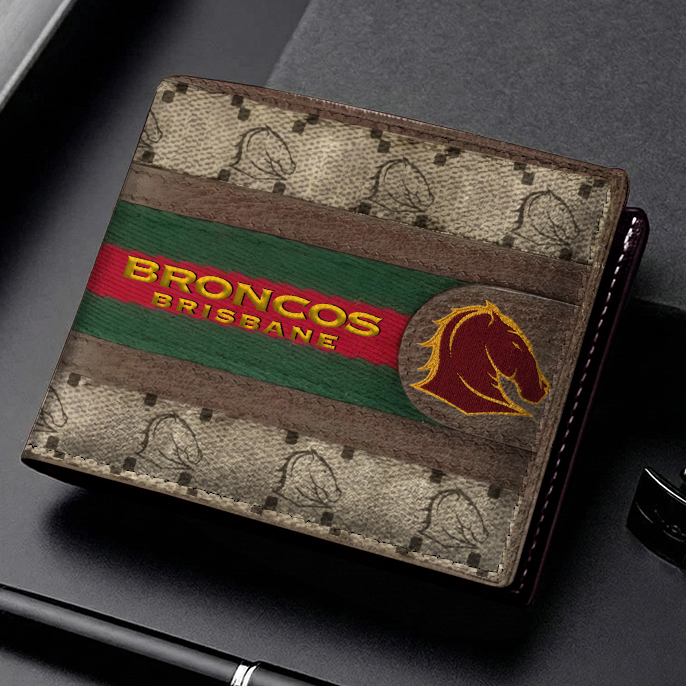 Auspiritmerch Brisbane Broncos Personalized Leather Wallet Gift For Fans
