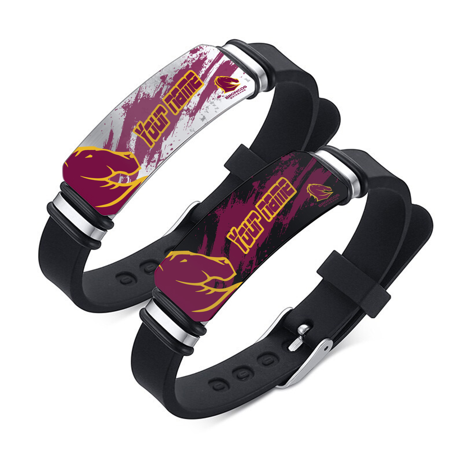 Auspiritmerch Brisbane Broncos Personalized Steel Silicone Bracelet Gift For Fans