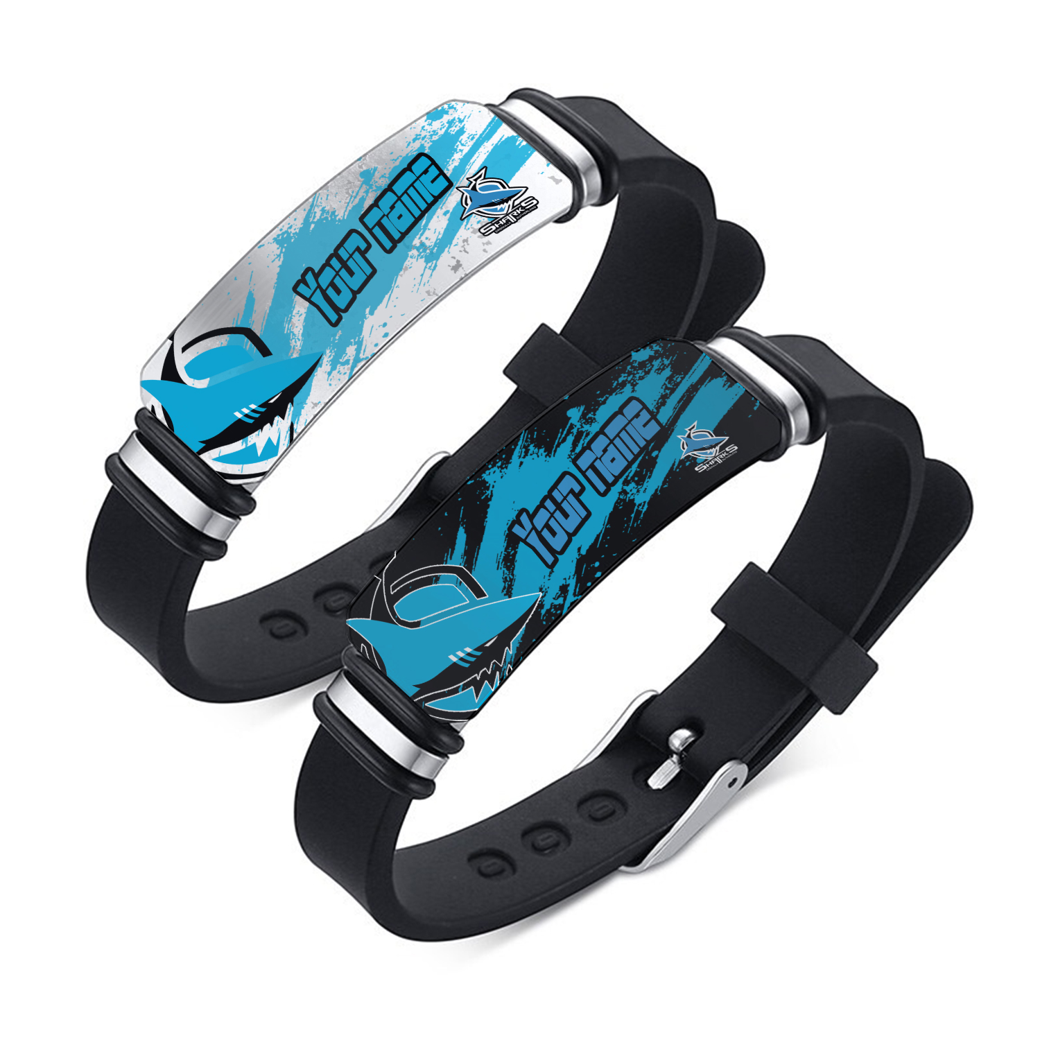 Auspiritmerch Cronulla-Sutherland Sharks Personalized Steel Silicone Bracelet Gift For Fans