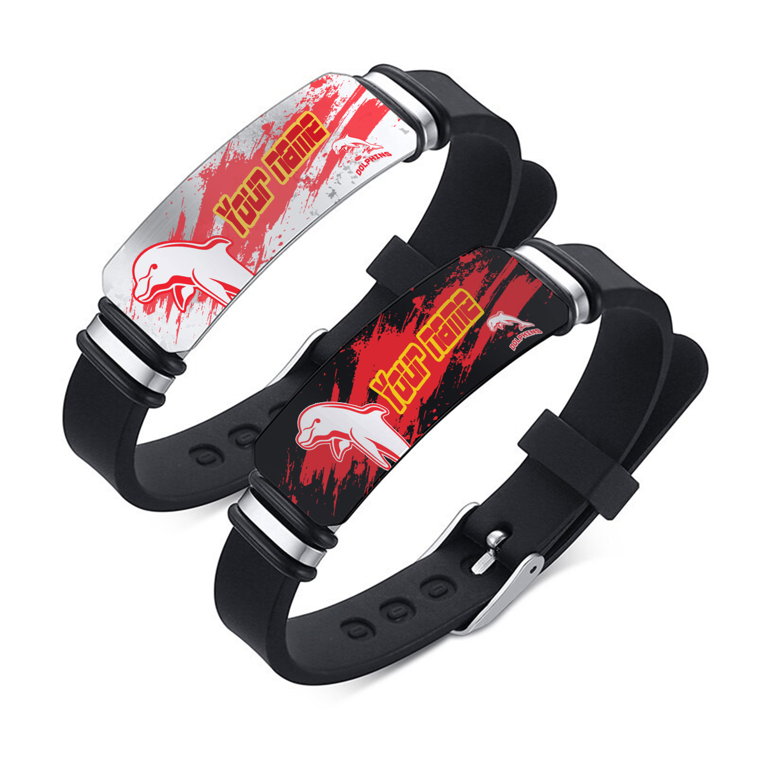 Auspiritmerch Dolphins Personalized Steel Silicone Bracelet Gift For Fans