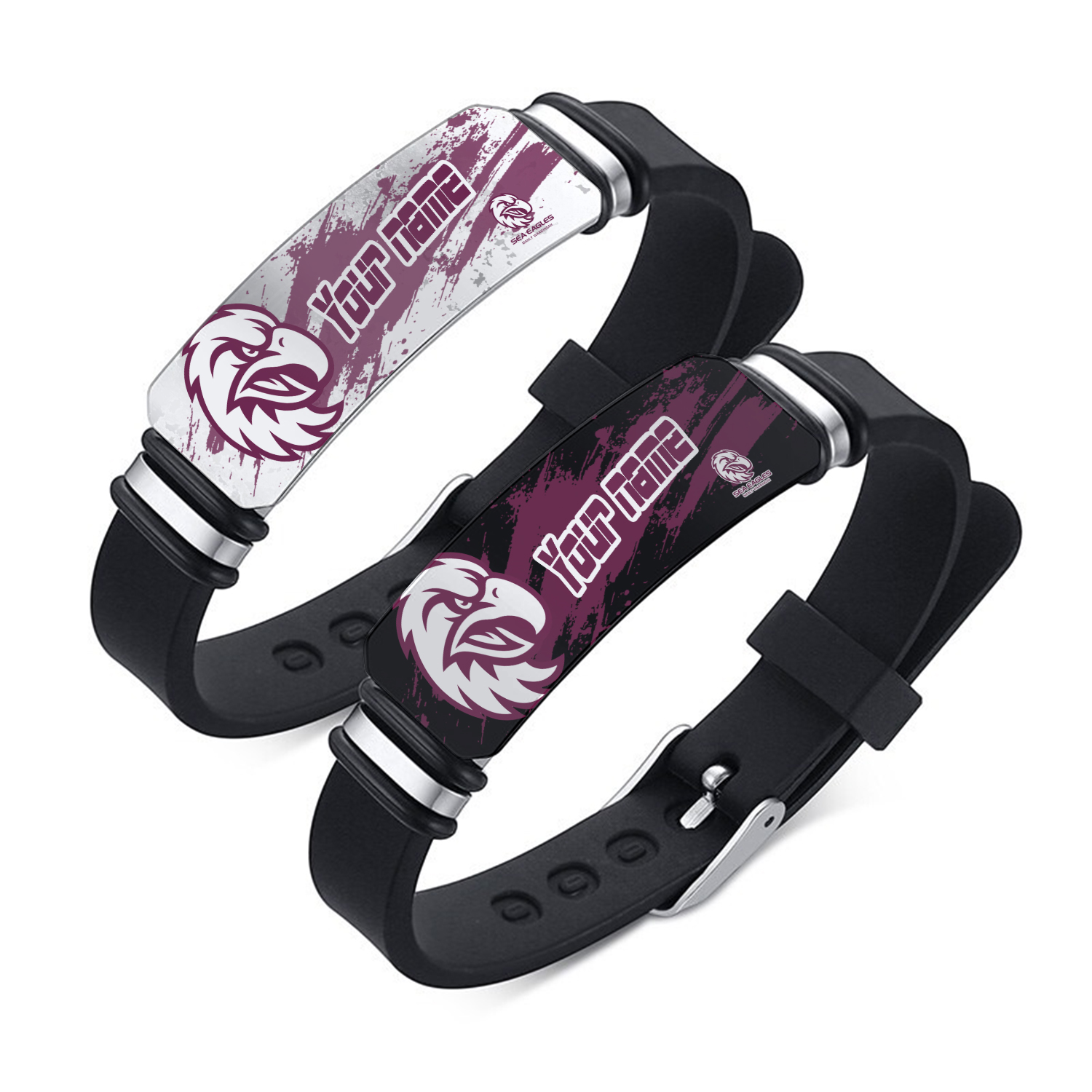 Auspiritmerch Manly Warringah Sea Eagles Personalized Steel Silicone Bracelet Gift For Fans