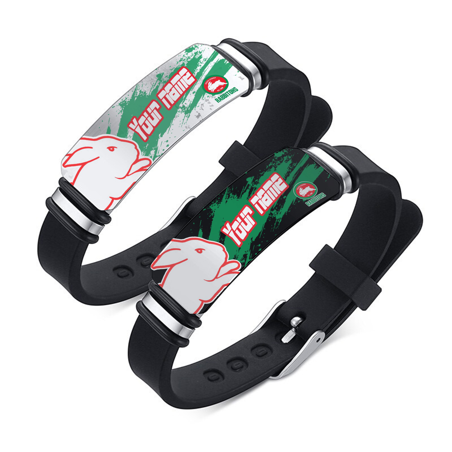 Auspiritmerch South Sydney Rabbitohs Personalized Steel Silicone Bracelet Gift For Fans