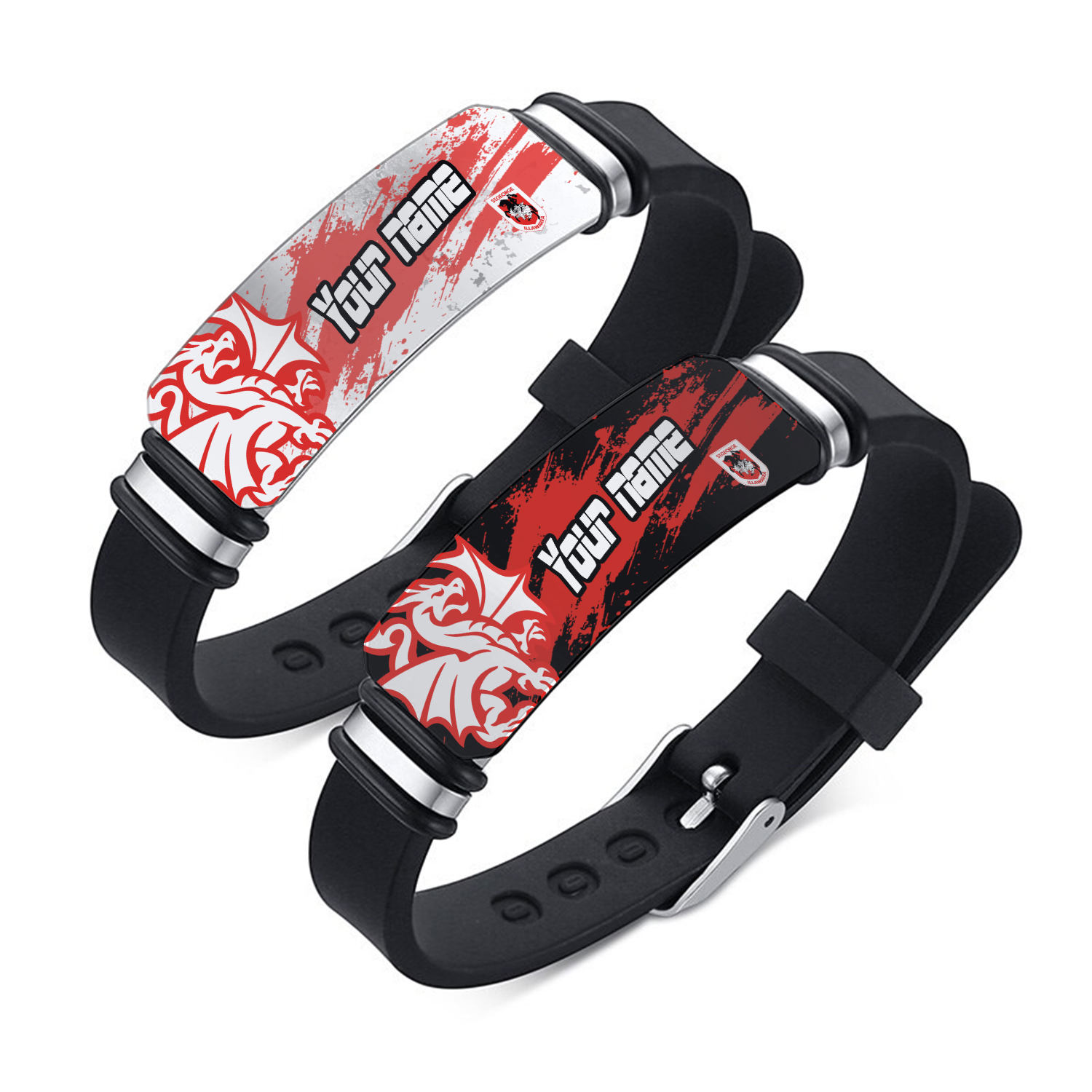 Auspiritmerch St. George Illawarra Dragons Personalized Steel Silicone Bracelet Gift For Fans
