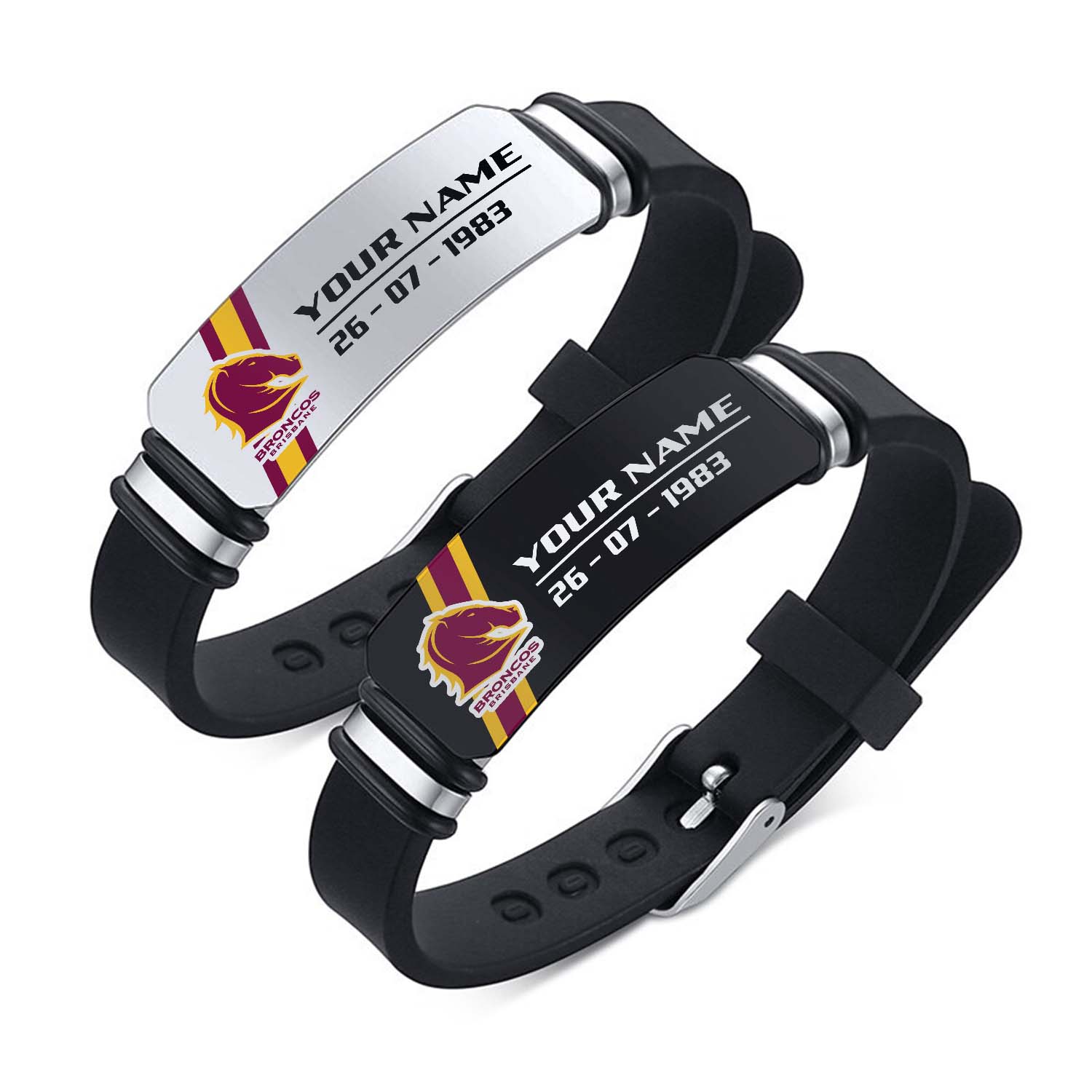 Auspiritmerch Brisbane Broncos Personalized Steel Silicone Bracelet Gift For Fans