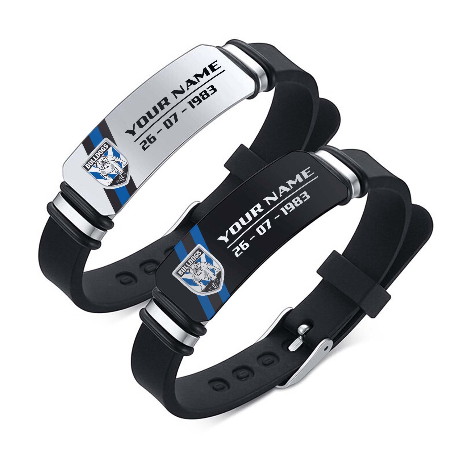 Auspiritmerch Canterbury-Bankstown Bulldogs Personalized Steel Silicone Bracelet Gift For Fans