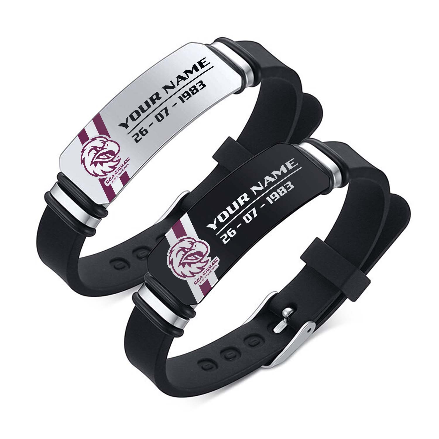 Auspiritmerch Manly Warringah Sea Eagles Personalized Steel Silicone Bracelet Gift For Fans