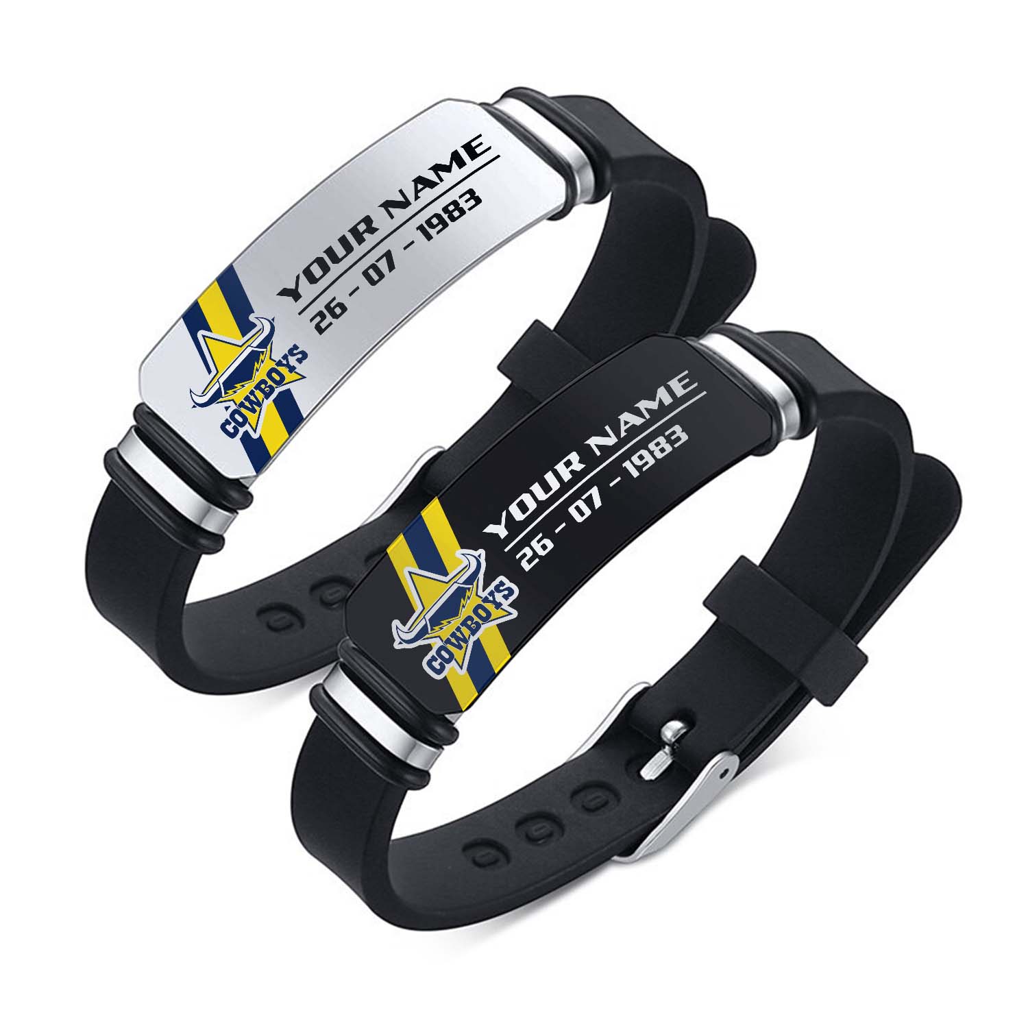 Auspiritmerch North Queensland Cowboys Personalized Steel Silicone Bracelet Gift For Fans