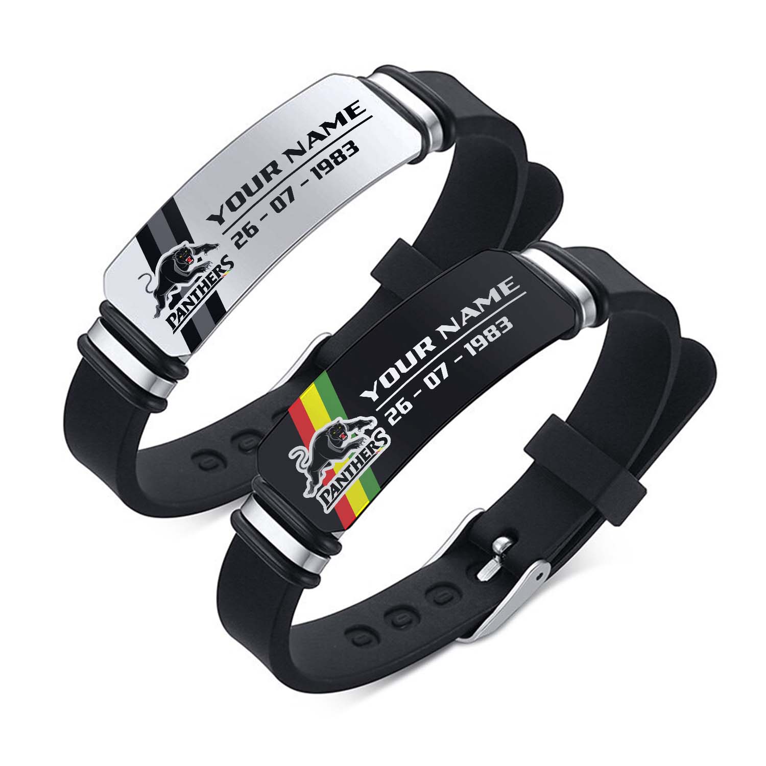 Auspiritmerch Penrith Panthers Personalized Steel Silicone Bracelet Gift For Fans