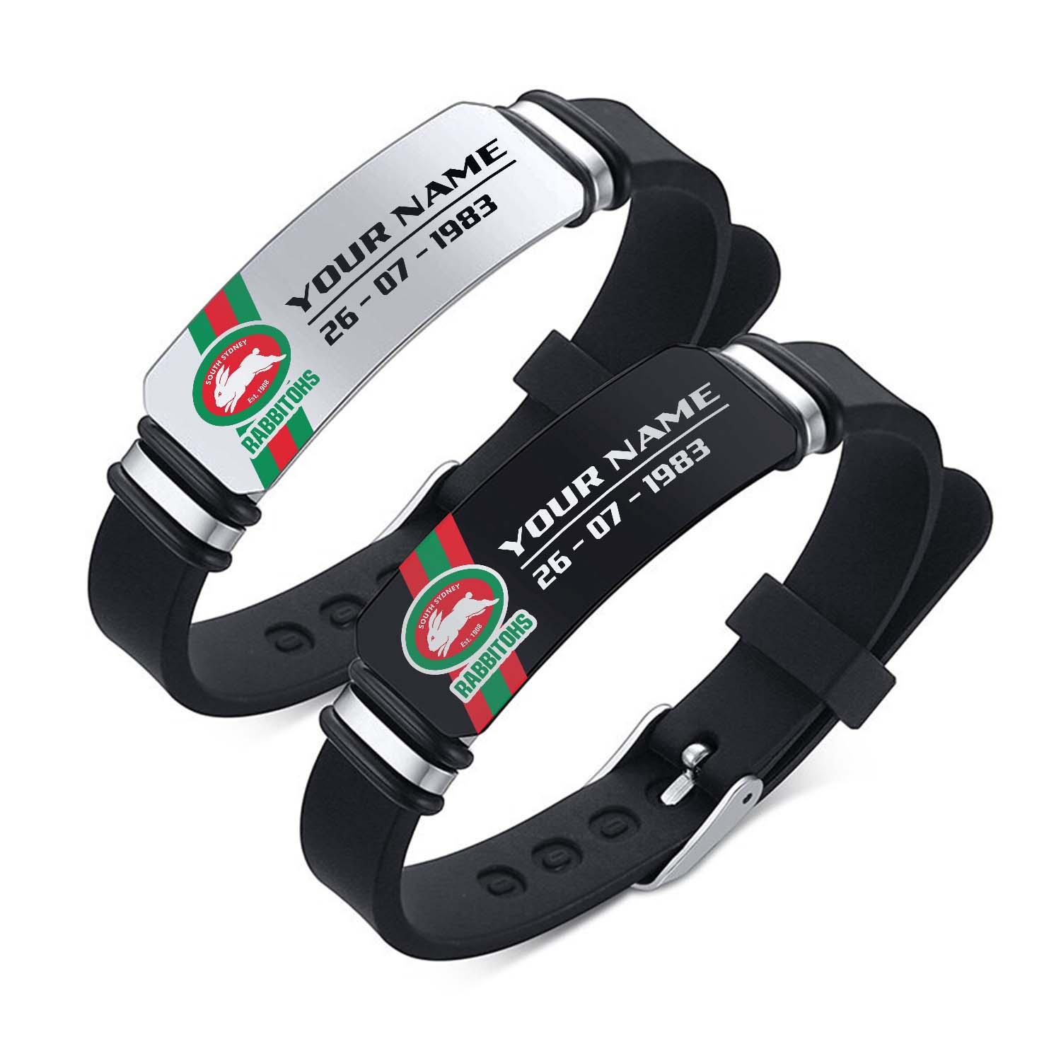Auspiritmerch South Sydney Rabbitohs Personalized Steel Silicone Bracelet Gift For Fans