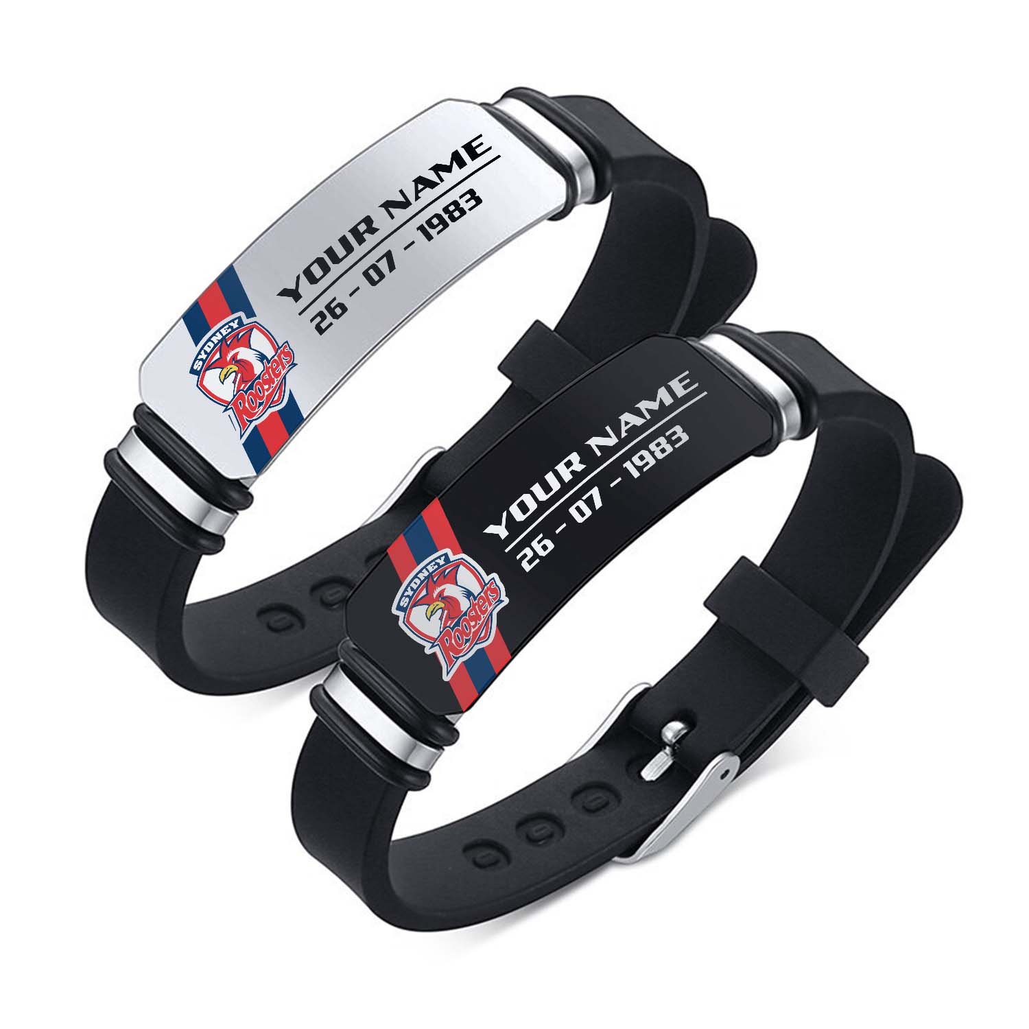 Auspiritmerch Sydney Roosters Personalized Steel Silicone Bracelet Gift For Fans