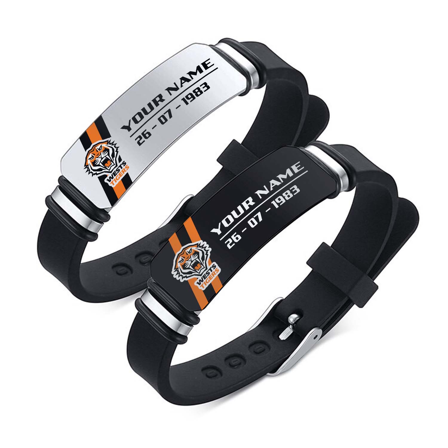 Auspiritmerch Wests Tigers Personalized Steel Silicone Bracelet Gift For Fans