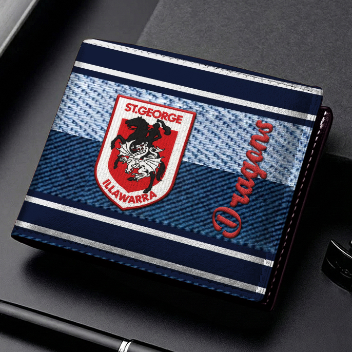 Auspiritmerch St. George Illawarra Dragons Personalized Leather Wallet Gift For Fans