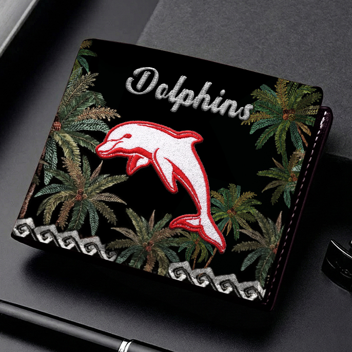 Auspiritmerch Dolphins Personalized Leather Wallet Gift For Fans