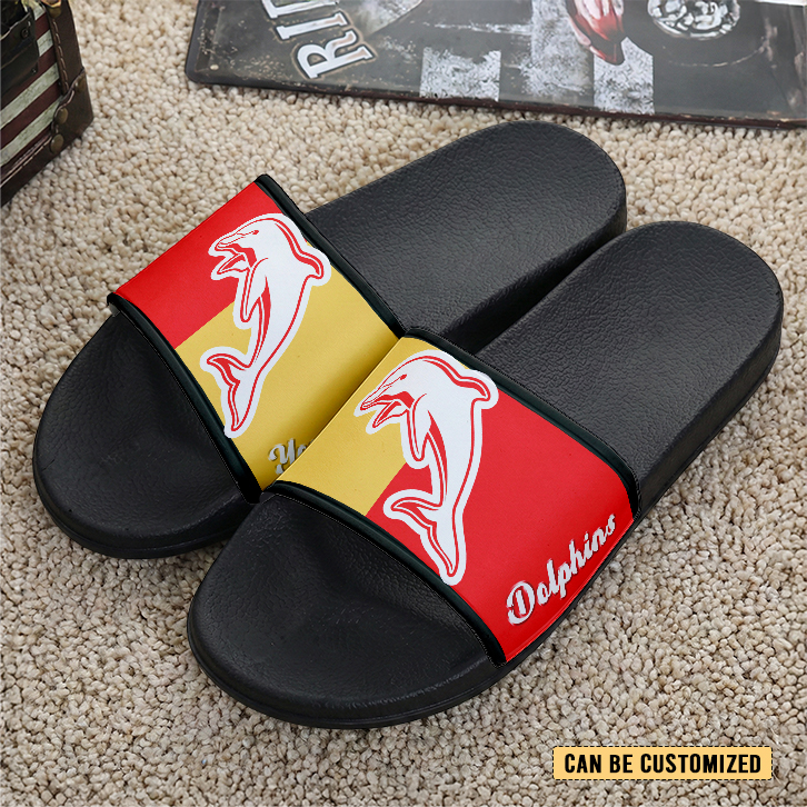 Auspiritmerch Dolphins Personalized Sports Slippers Gift For Fans