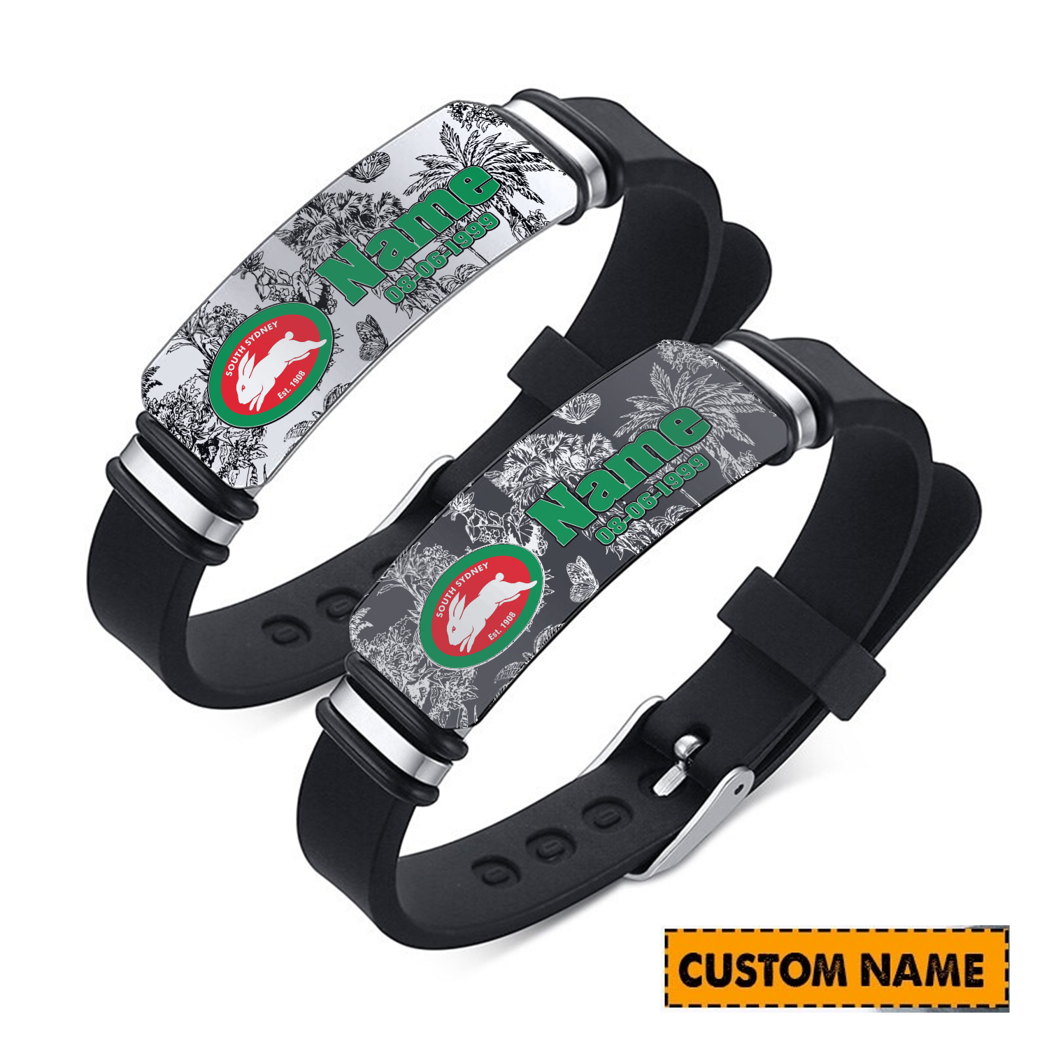Auspiritmerch South Sydney Rabbitohs Personalized Steel Silicone Bracelet Gift For Fans