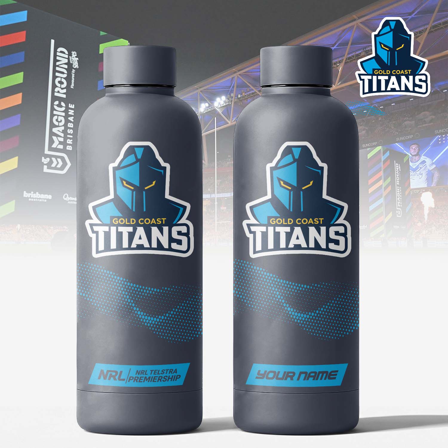 Auspiritmerch Gold Coast Titans Personalized Metal Water Bottle Gift For Fans