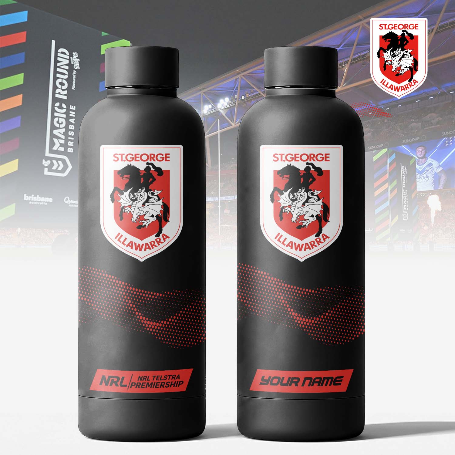Auspiritmerch St. George Illawarra Dragons Personalized Metal Water Bottle Gift For Fans