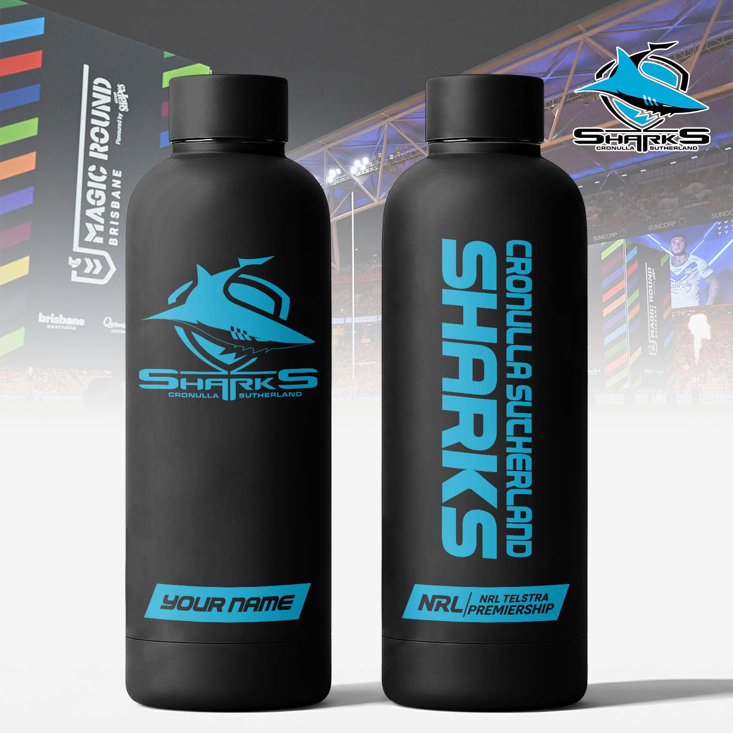 Auspiritmerch Cronulla-Sutherland Sharks Personalized Metal Water Bottle Gift For Fans