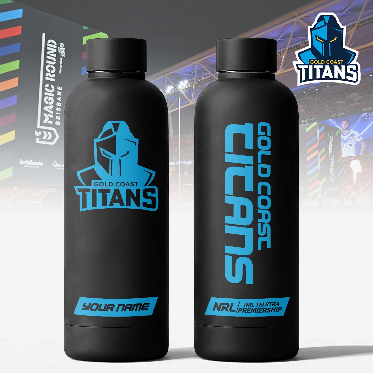 Auspiritmerch Gold Coast Titans Personalized Metal Water Bottle Gift For Fans