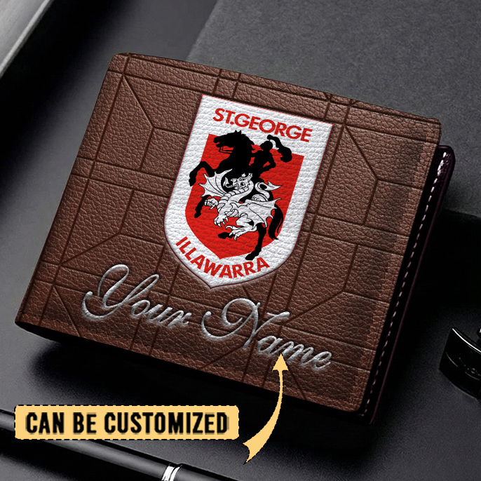 Auspiritmerch St. George Illawarra Dragons Personalized Leather Wallet Gift For Fans