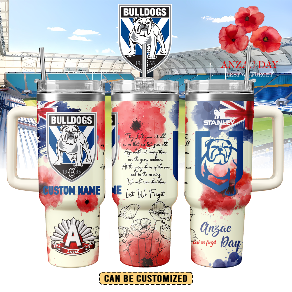 Auspiritmerch Canterbury-Bankstown Bulldogs x Anzac Day Custom Stanley Quencher 40oz Stainless Steel Tumbler With Handle