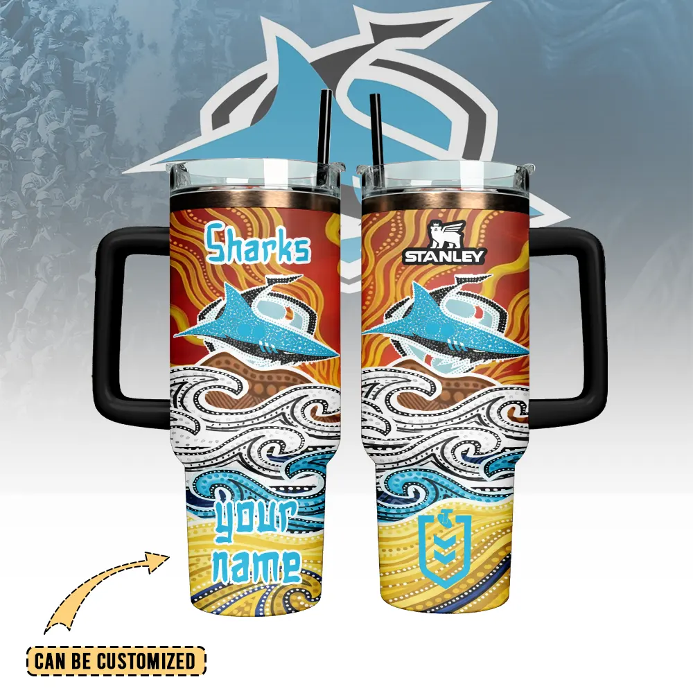 Auspiritmerch Cronulla-Sutherland Sharks Custom Stanley Quencher 40oz Stainless Steel Tumbler With Handle