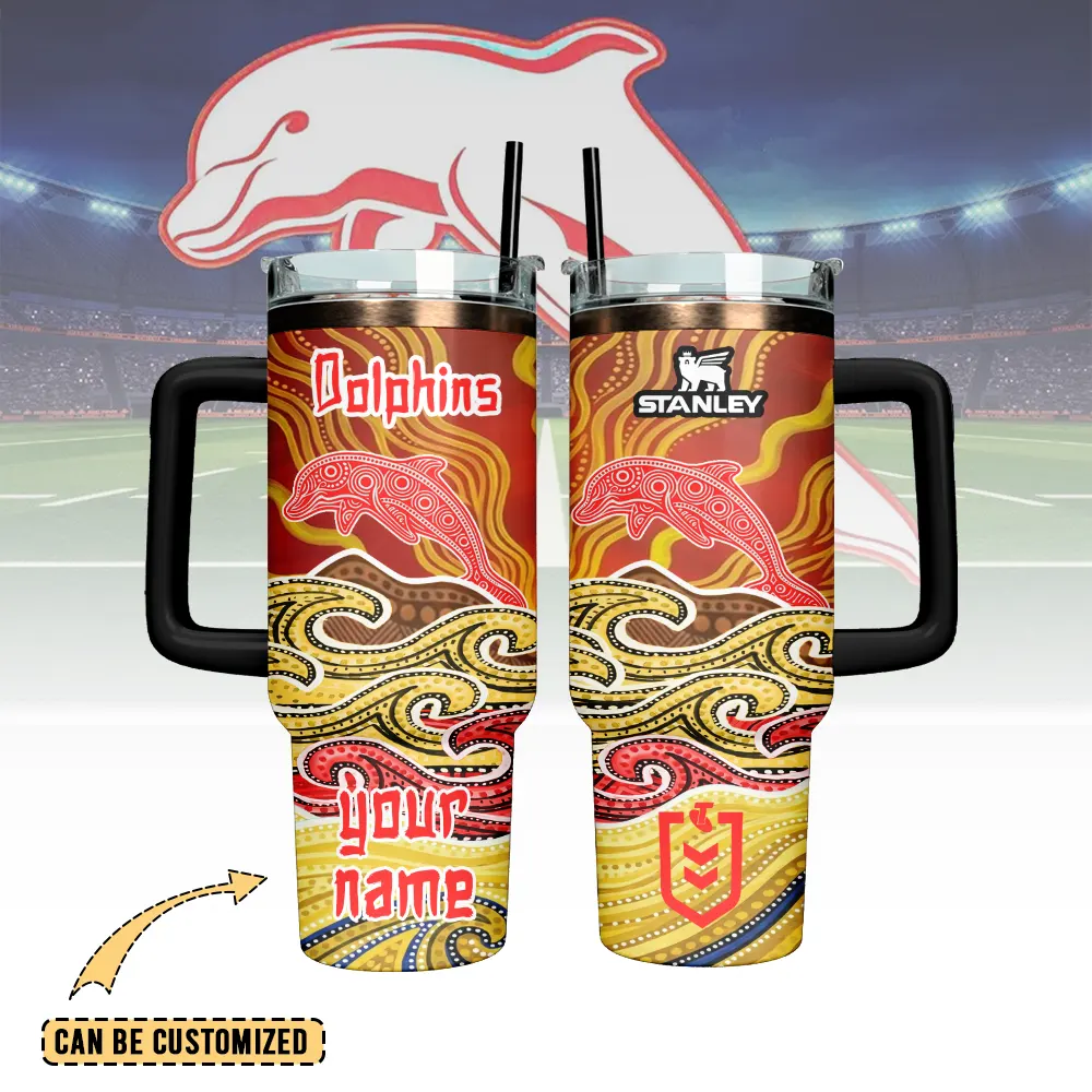 Auspiritmerch Dolphins Custom Stanley Quencher 40oz Stainless Steel Tumbler With Handle