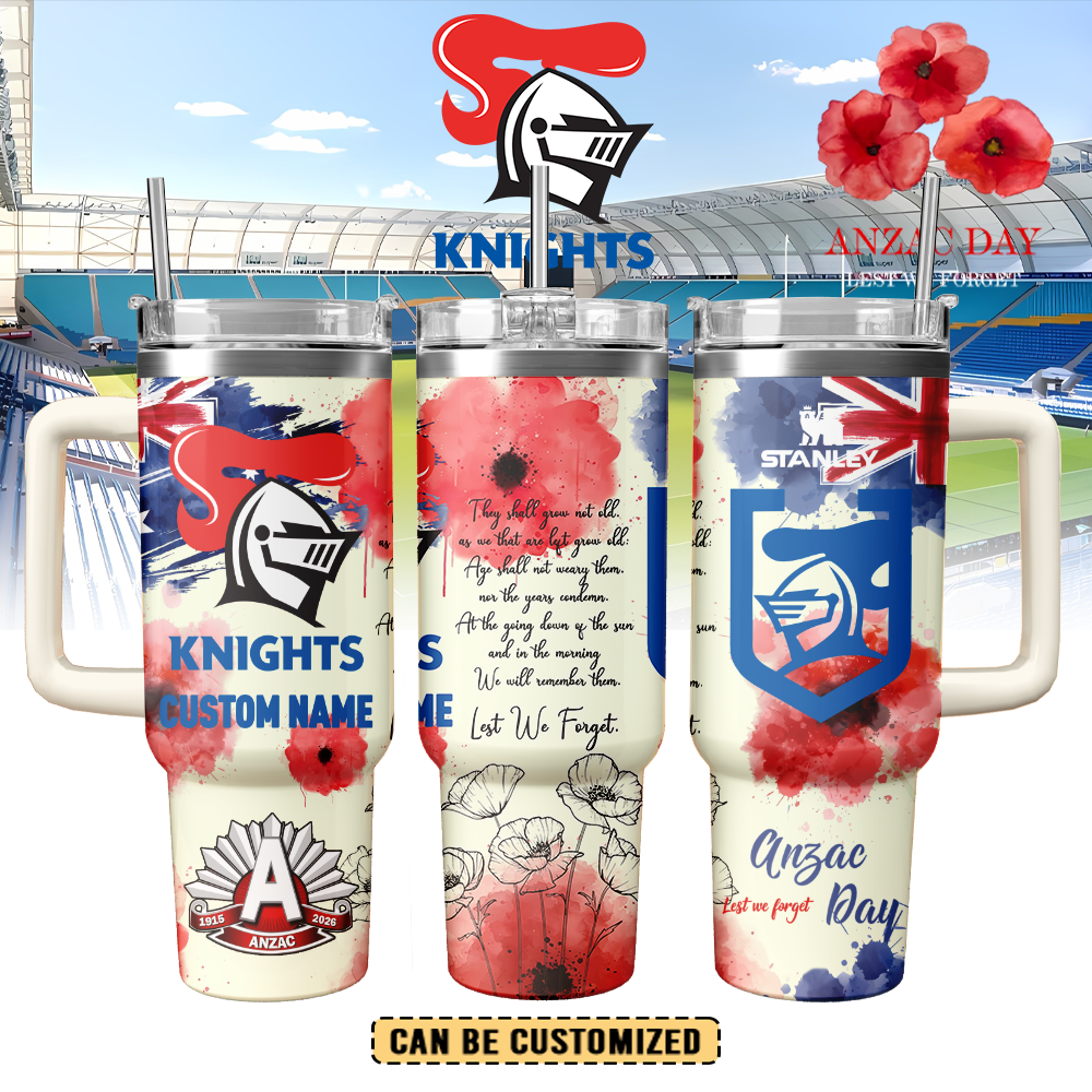 Auspiritmerch Newcastle Knights x Anzac Day Custom Stanley Quencher 40oz Stainless Steel Tumbler With Handle