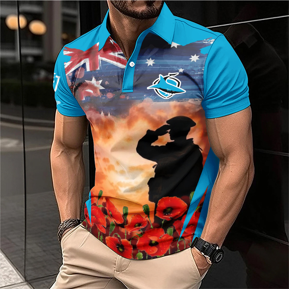 Auspiritmerch Cronulla-Sutherland Sharks x Anzac Day Personalized Polo Shirt Gift For Fans