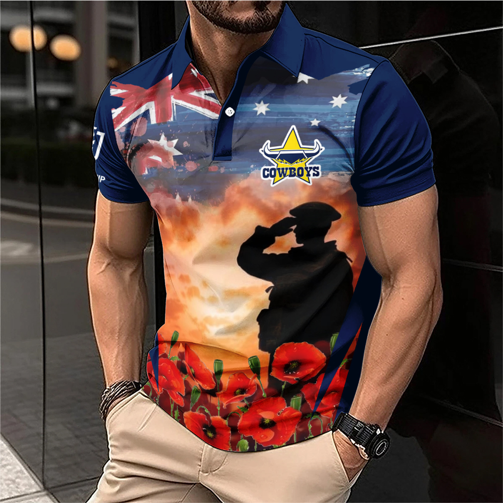 Auspiritmerch North Queensland Cowboys x Anzac Day Personalized Polo Shirt Gift For Fans