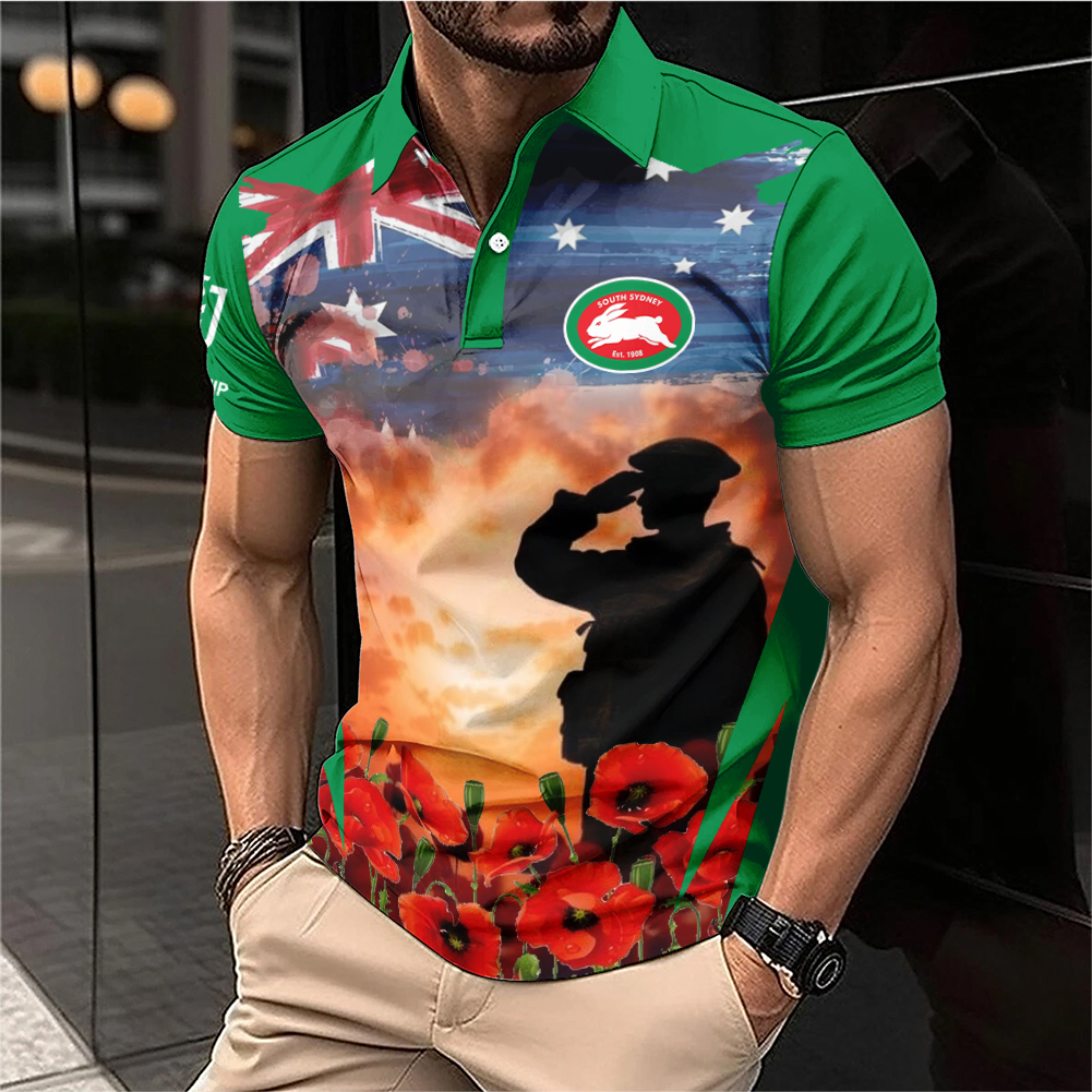 Auspiritmerch South Sydney Rabbitohs x Anzac Day Personalized Polo Shirt Gift For Fans