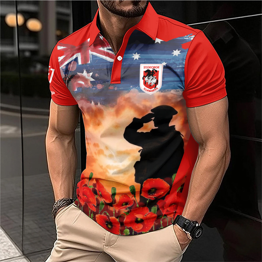 Auspiritmerch St. George Illawarra Dragons x Anzac Day Personalized Polo Shirt Gift For Fans