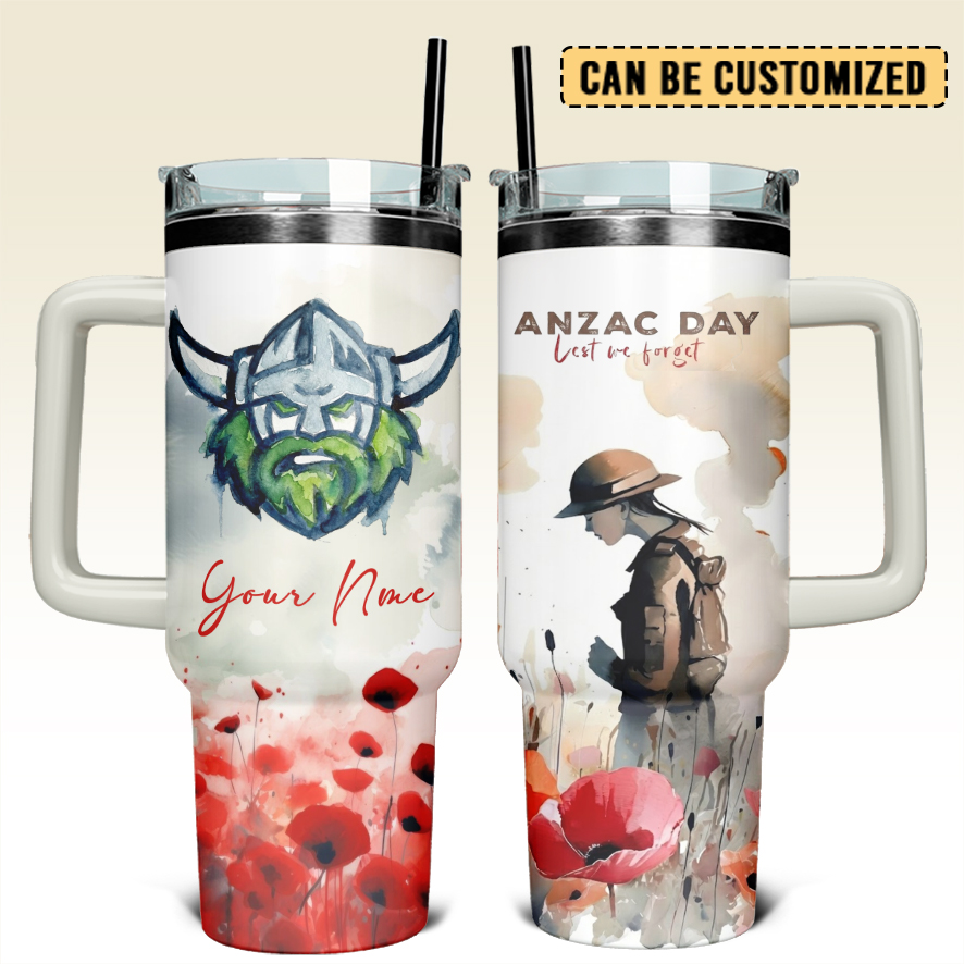 Auspiritmerch Canberra Raiders x Anzac Day Custom Stanley Quencher 40oz Stainless Steel Tumbler With Handle
