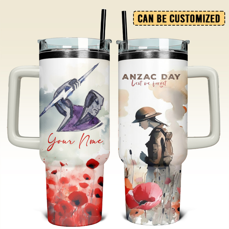 Auspiritmerch Melbourne Storm x Anzac Day Custom Stanley Quencher 40oz Stainless Steel Tumbler With Handle