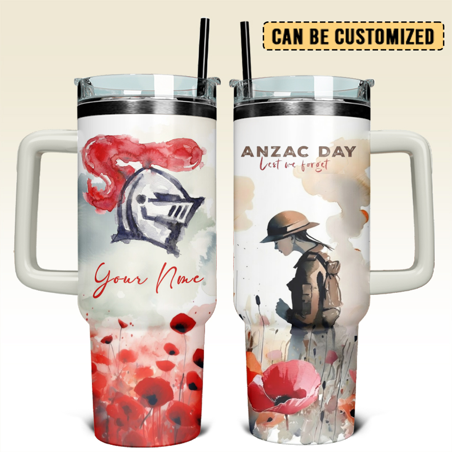 Auspiritmerch Newcastle Knights x Anzac Day Custom Stanley Quencher 40oz Stainless Steel Tumbler With Handle