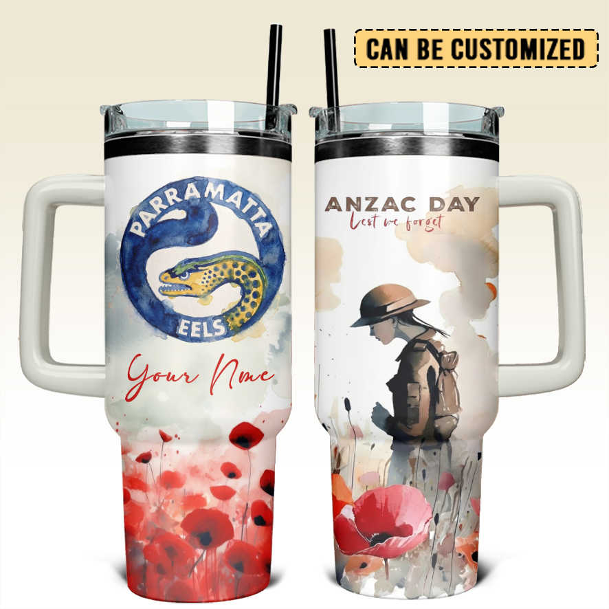 Auspiritmerch Parramatta Eels x Anzac Day Custom Stanley Quencher 40oz Stainless Steel Tumbler With Handle