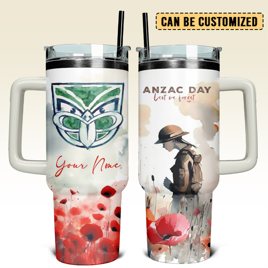 Auspiritmerch New Zealand Warriors x Anzac Day Custom Stanley Quencher 40oz Stainless Steel Tumbler With Handle