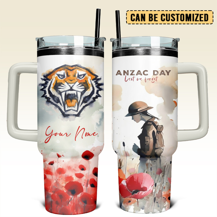 Auspiritmerch Wests Tigers x Anzac Day Custom Stanley Quencher 40oz Stainless Steel Tumbler With Handle
