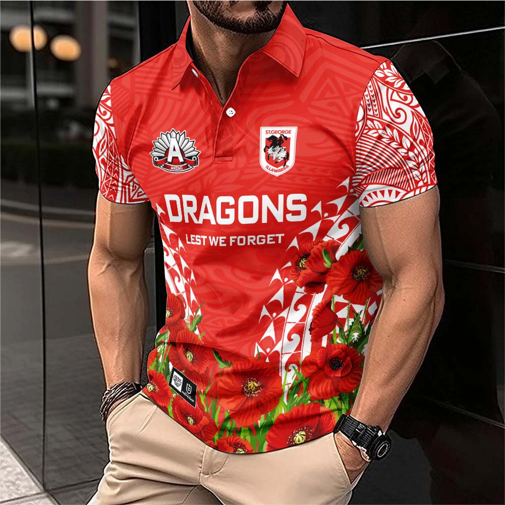 Auspiritmerch St. George Illawarra Dragons x Anzac Day Personalized Polo Shirt Gift For Fans