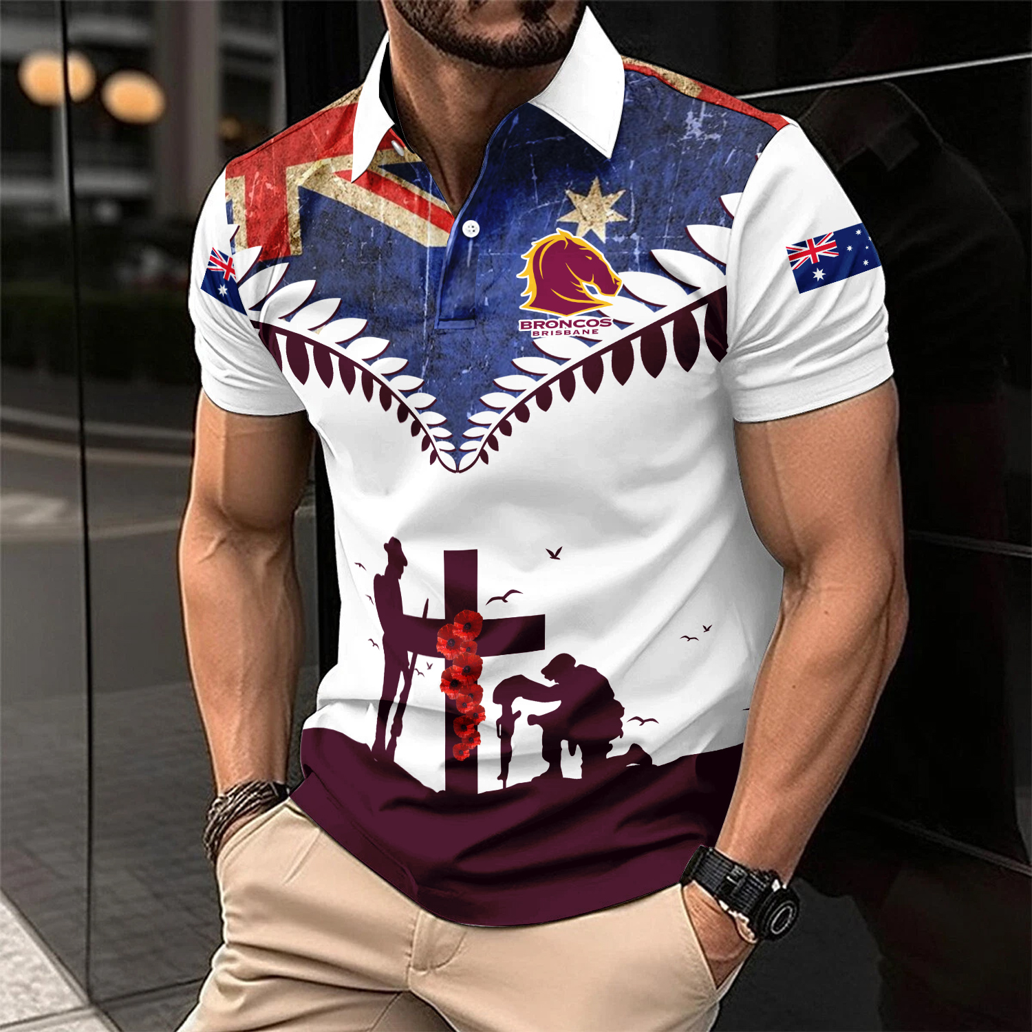 Auspiritmerch Brisbane Broncos x Anzac Day Personalized Polo Shirt Gift For Fans