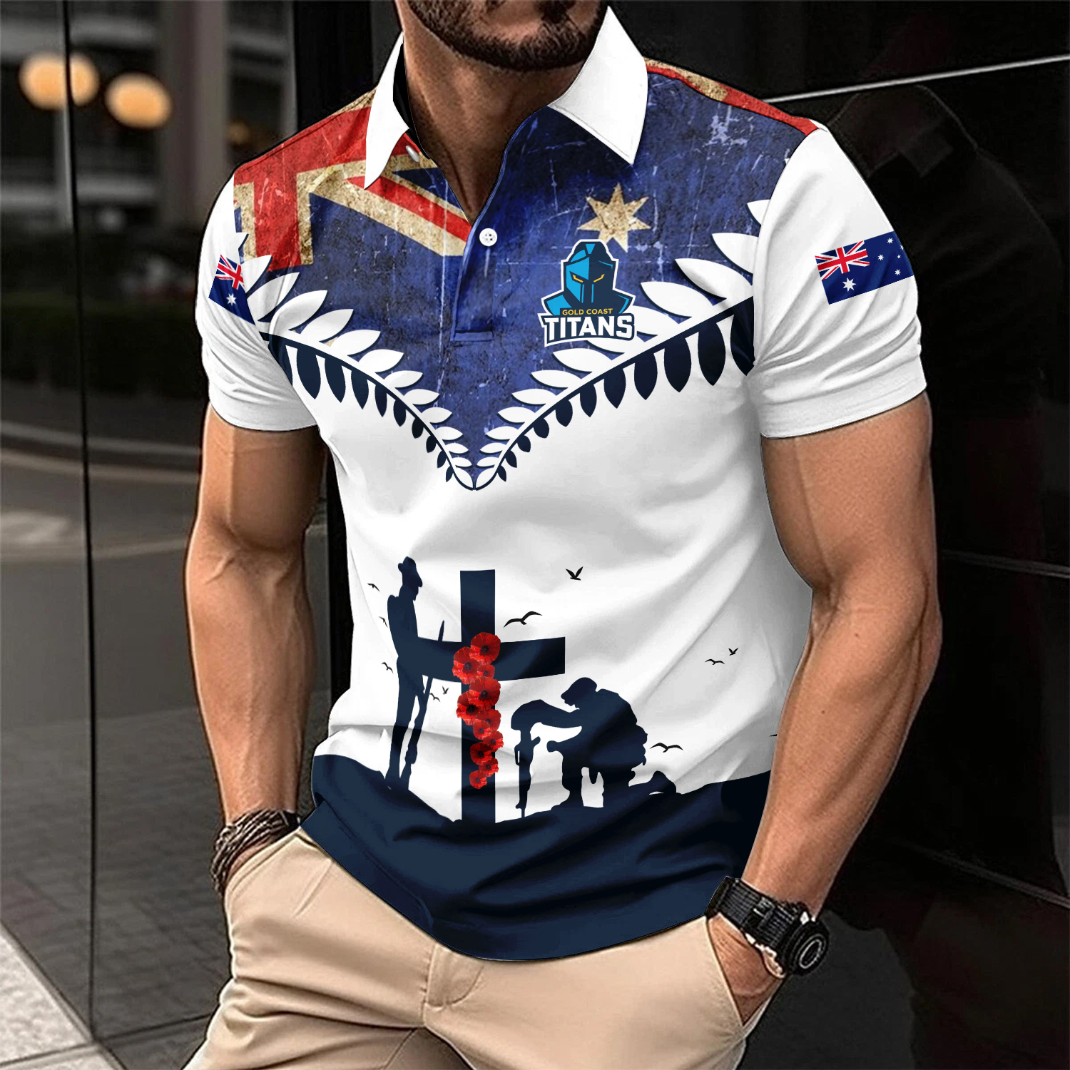 Auspiritmerch Gold Coast Titans x Anzac Day Personalized Polo Shirt Gift For Fans
