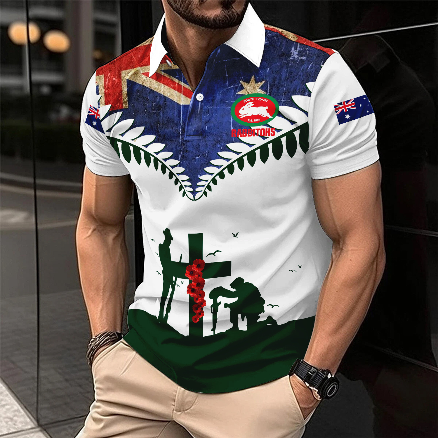 Auspiritmerch South Sydney Rabbitohs x Anzac Day Personalized Polo Shirt Gift For Fans